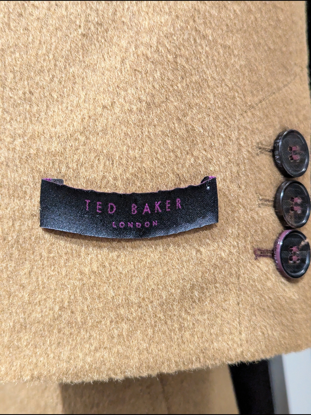 Ted Baker Men's Camel Brown Wool Pea Coat - Picture 6 of 6